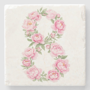 Women’s Day Peony Flower for March 8 Stone Coaster