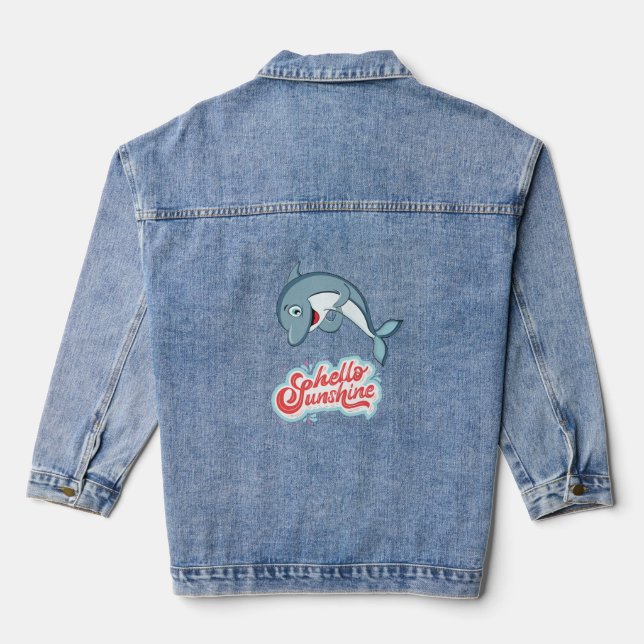 Women,s Dolphin Art Design Denim Jean Jacket (Back)