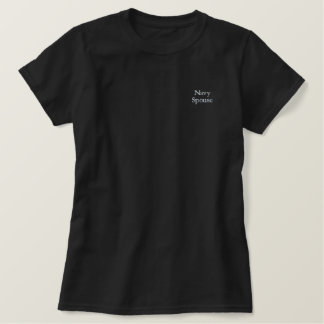 Women’s Embroidered Navy Spouse Text T Shirt