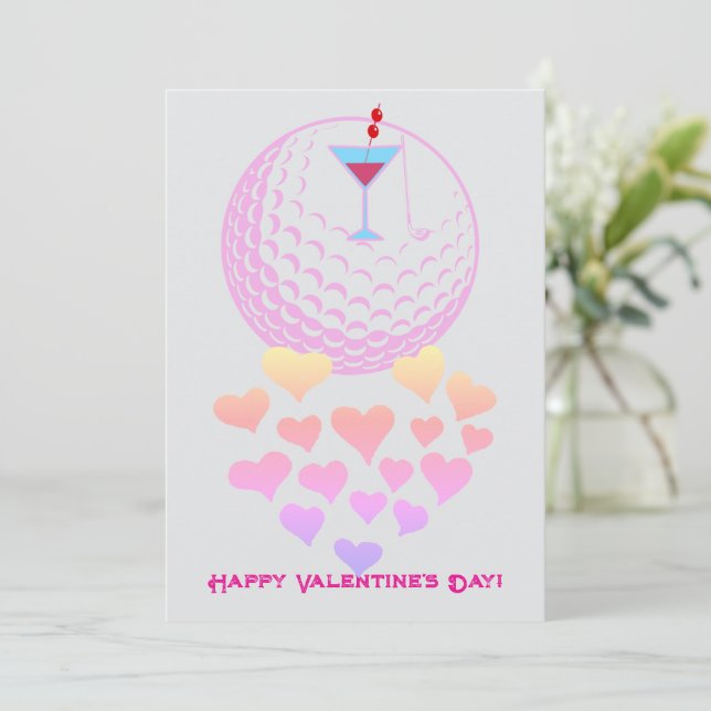 Women’s Golfer Valentine’s Day Card – Pink Design (Standing Front)