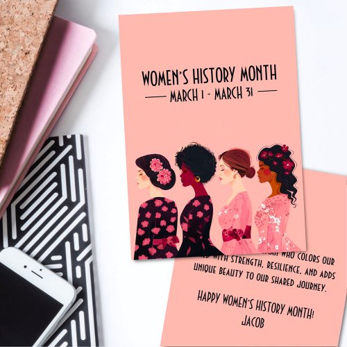 Womenâs History Month Global Women Pink Floral Holiday Card