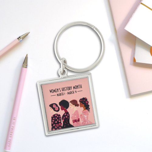 Womens History Month Global Women Pink Floral Keychain