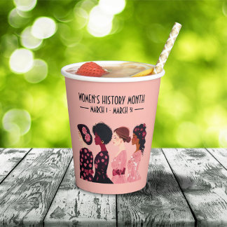 Women’s History Month Global Women Pink Floral Paper Cups