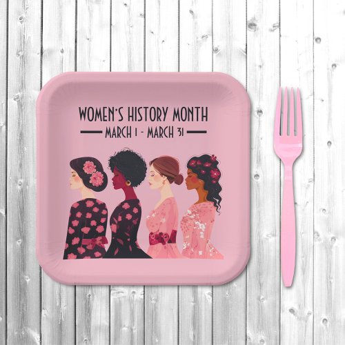 Womens History Month Global Women Pink Floral Paper Plates
