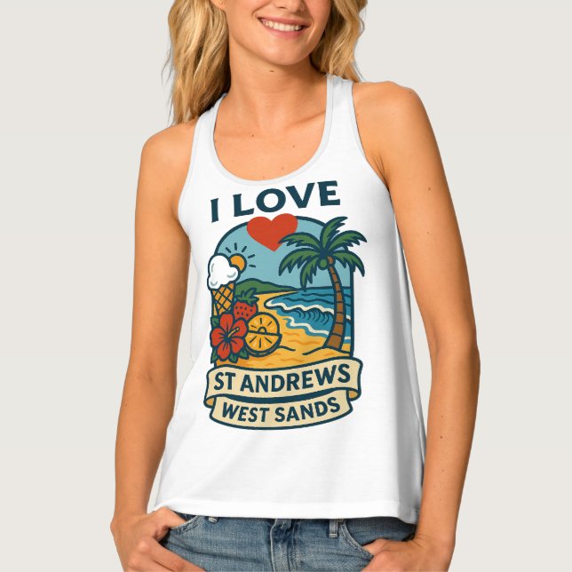 Women’s i love St Andrews West Sands Tank Top (Front)