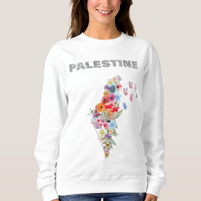 Women’s Palestine Hoodie – Floral Palestine Map (Front)