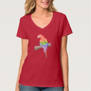 Women’s Parrot Design red V-neck t-shirt