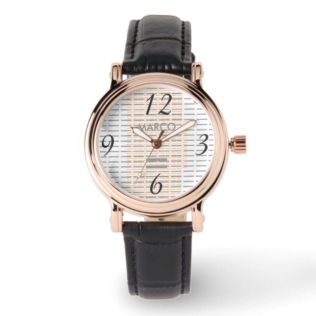Women"s Square Black Leather Watch (Front)