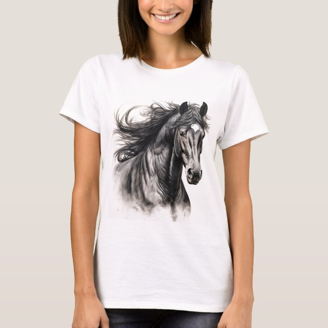 Women’s T-Shirt with Striking Black Horse (Front)
