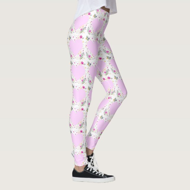 Women’s Valentine Heart & Flower Leggings (Right)