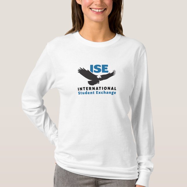 Women’s White Long Sleeve T-shirt ISE Square Logo (Front)