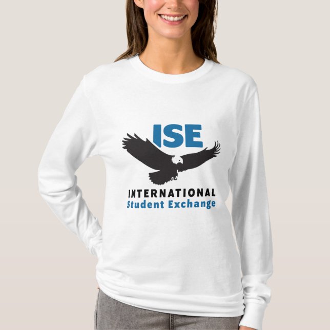 Women’s White Long Sleeve T-shirt ISE Square Logo (Front)
