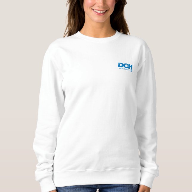 Women’s - White - Sweater - DCH Blue Logo (Front)