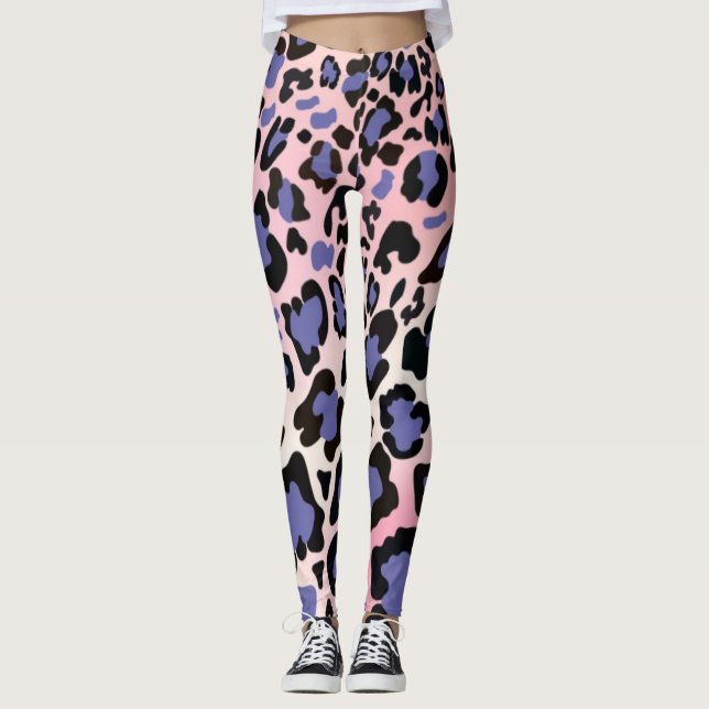 Women’s Workout Purple Leggings – WILD CHEETAH (Front)