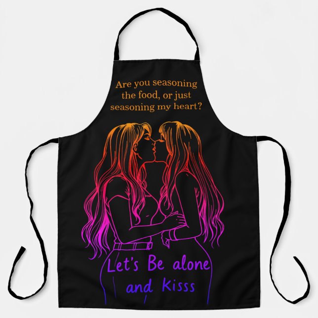 Women sharing a loving moment while wearing aprons (Front)