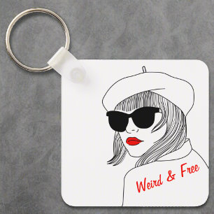 Women Silhouette Red & White Feminist Quote Keychain