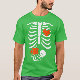 Women Skeleton Baby Pregnant Xray Rib Cage Hallowe T-Shirt