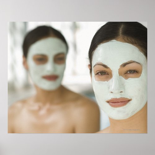 Women smiling in beauty mud masks poster