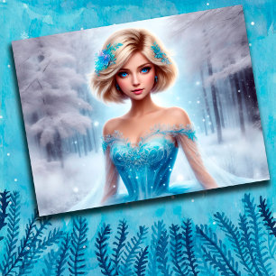 Women snow bright magic fantasy elegant postcard