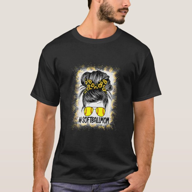 Women Softball Mom Life Sunflower Bleached  Mother T-Shirt (Front)