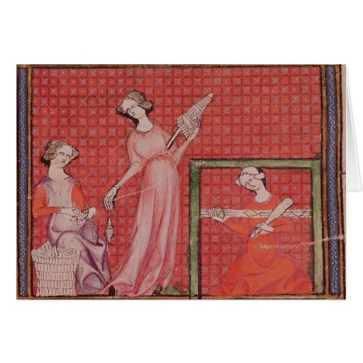 Women Spinning Wool Cards (Front Horizontal)