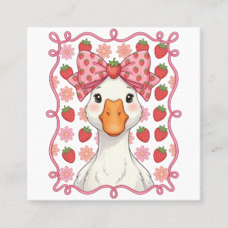 Women Strawberry Goose Summer Bow Square Business Card