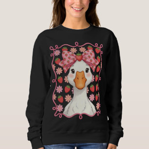 Women Strawberry Goose Summer Bow Sweatshirt