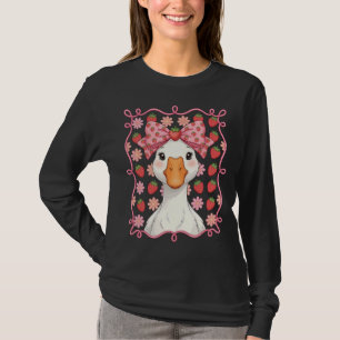 Women Strawberry Goose Summer Bow T-Shirt