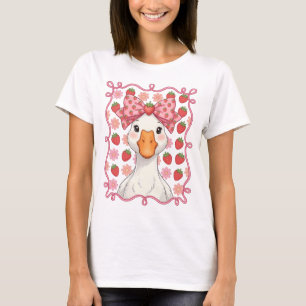 Women Strawberry Goose Summer Bow T-Shirt