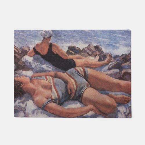 Women Sunbathing on the Beach by Serebriakova Doormat