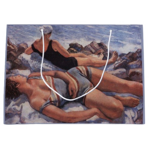 Women Sunbathing on the Beach by Serebriakova Large Gift Bag