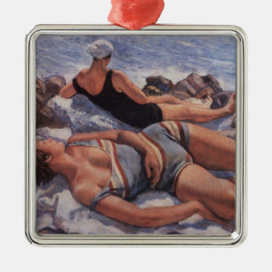 Women Sunbathing on the Beach (by Serebriakova) Metal Ornament