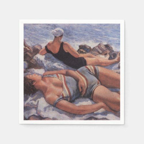 Women Sunbathing on the Beach by Serebriakova Napkins
