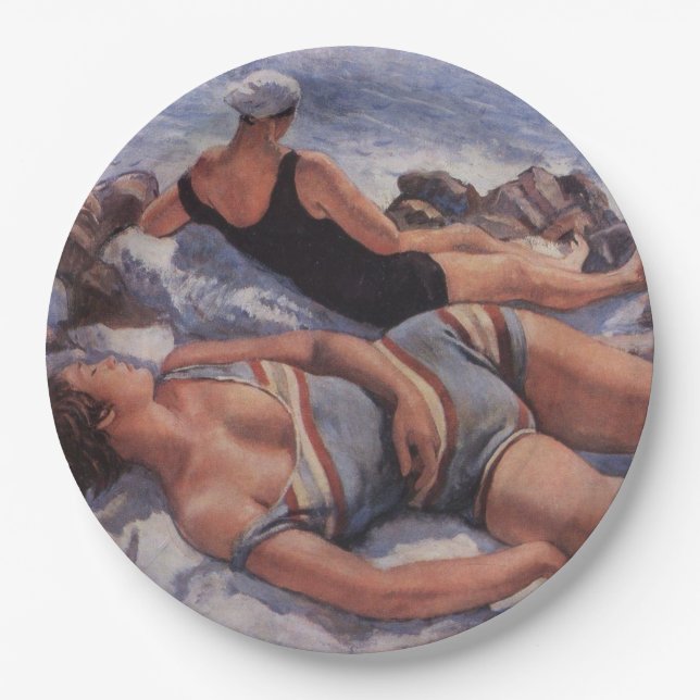 Women Sunbathing on the Beach (by Serebriakova) Paper Plates (Front)