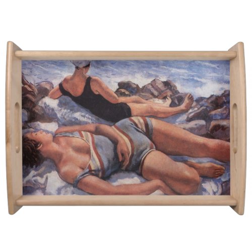 Women Sunbathing on the Beach by Serebriakova Serving Tray