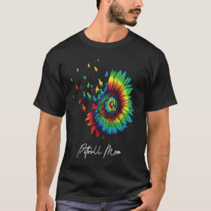 Women Sunflower Pitbull Mom Tie Dye Dog Lover Funn T-Shirt