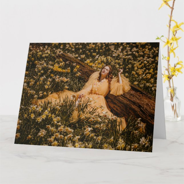 women surrounded by flowers folded greeting card (Yellow Flower)