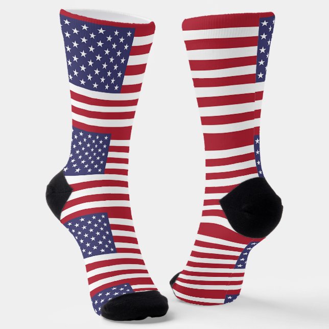 Women sustainable crew socks with flag of U.S. (Angled)
