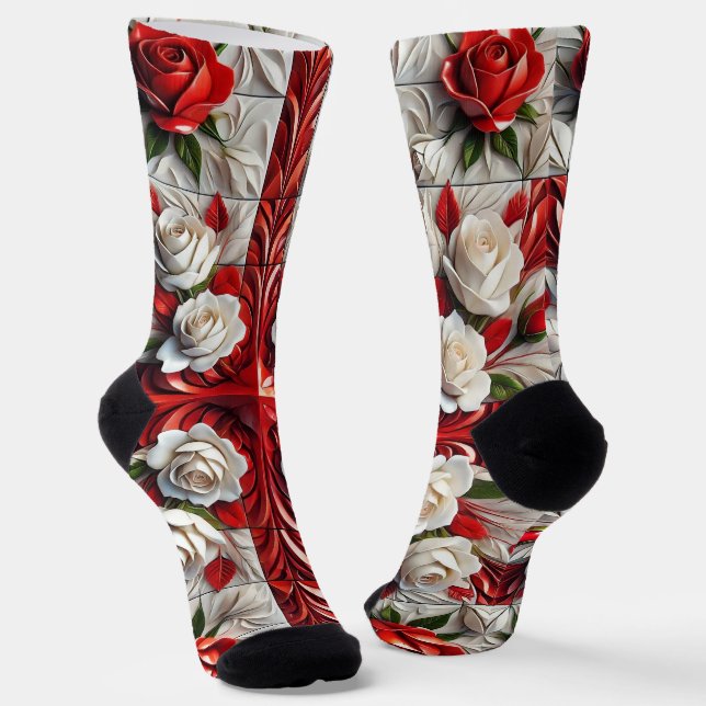 Women sustainable socks with English Roses (Angled)