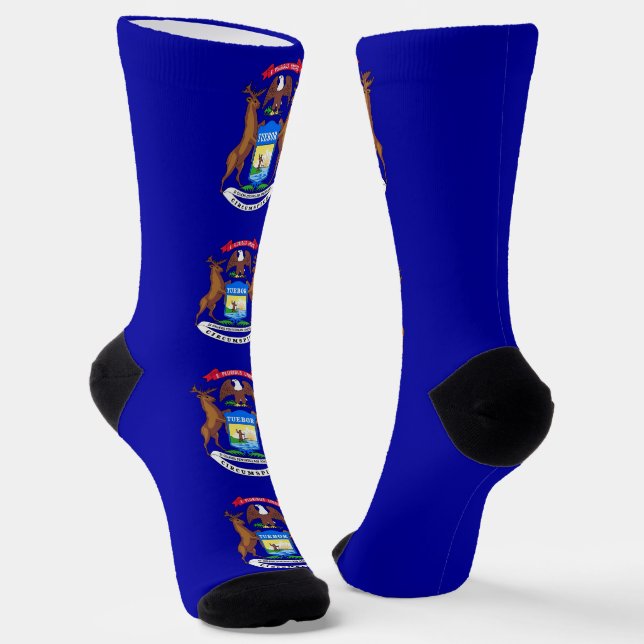Women sustainable socks with flag of Michigan (Angled)