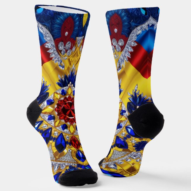 Women sustainable socks with Romanian Colors (Angled)