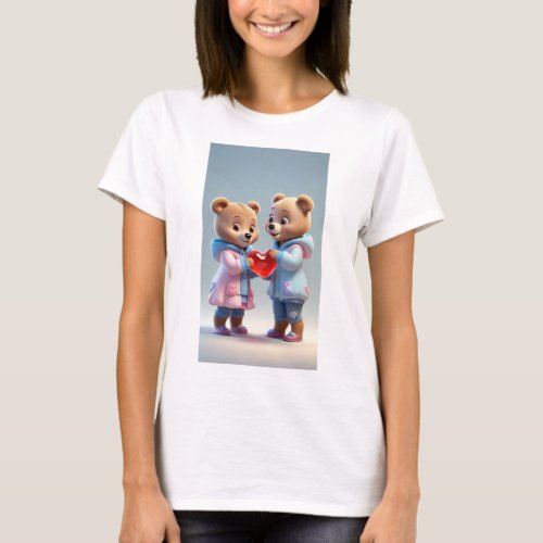 Women T_shirt featuring Heart Sharing Bears