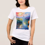 women&#39; t shirt Hot air Balloons over pastel stream