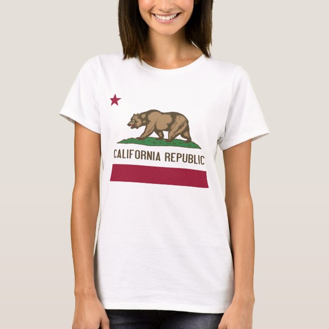 Women T Shirt with Flag of California State (Front)