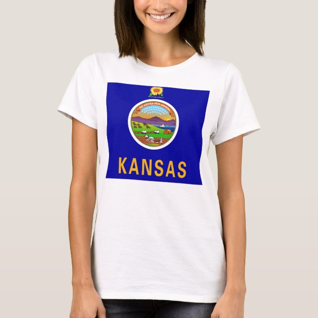 Women T Shirt with Flag of Kansas State (Front)