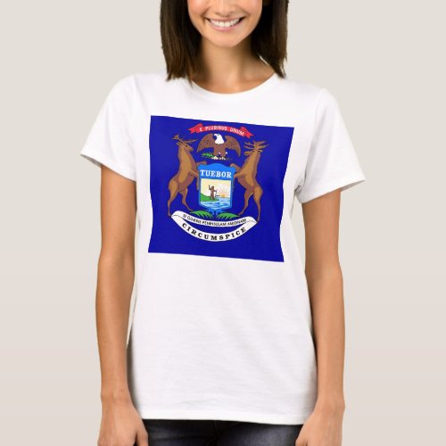 Women T Shirt with Flag of Michigan State