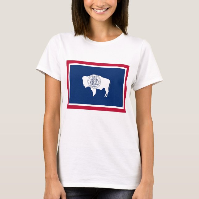 Women T Shirt with Flag of Wyoming State (Front)