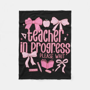 Women Teacher In Progress Coquette Pink Bow Future Fleece Blanket