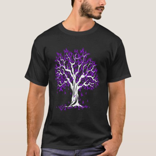Women Tree Purple Ribbon Of Life Fibromyalgia Awar T_Shirt