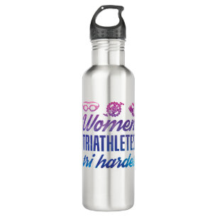 Women Triathletes Tri Harder Triathlon Ombre Stainless Steel Water Bottle
